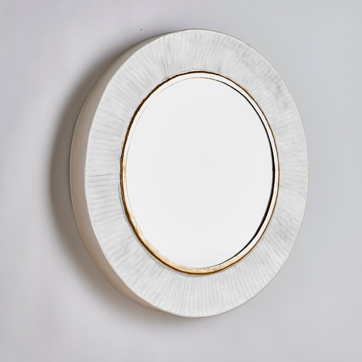 pearlescent white and gold round mirror 42 inch
