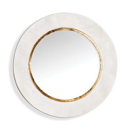 pearlescent white and gold round mirror 42 inch