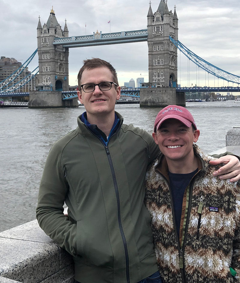 Jeff and Adam in front of London Bridge.