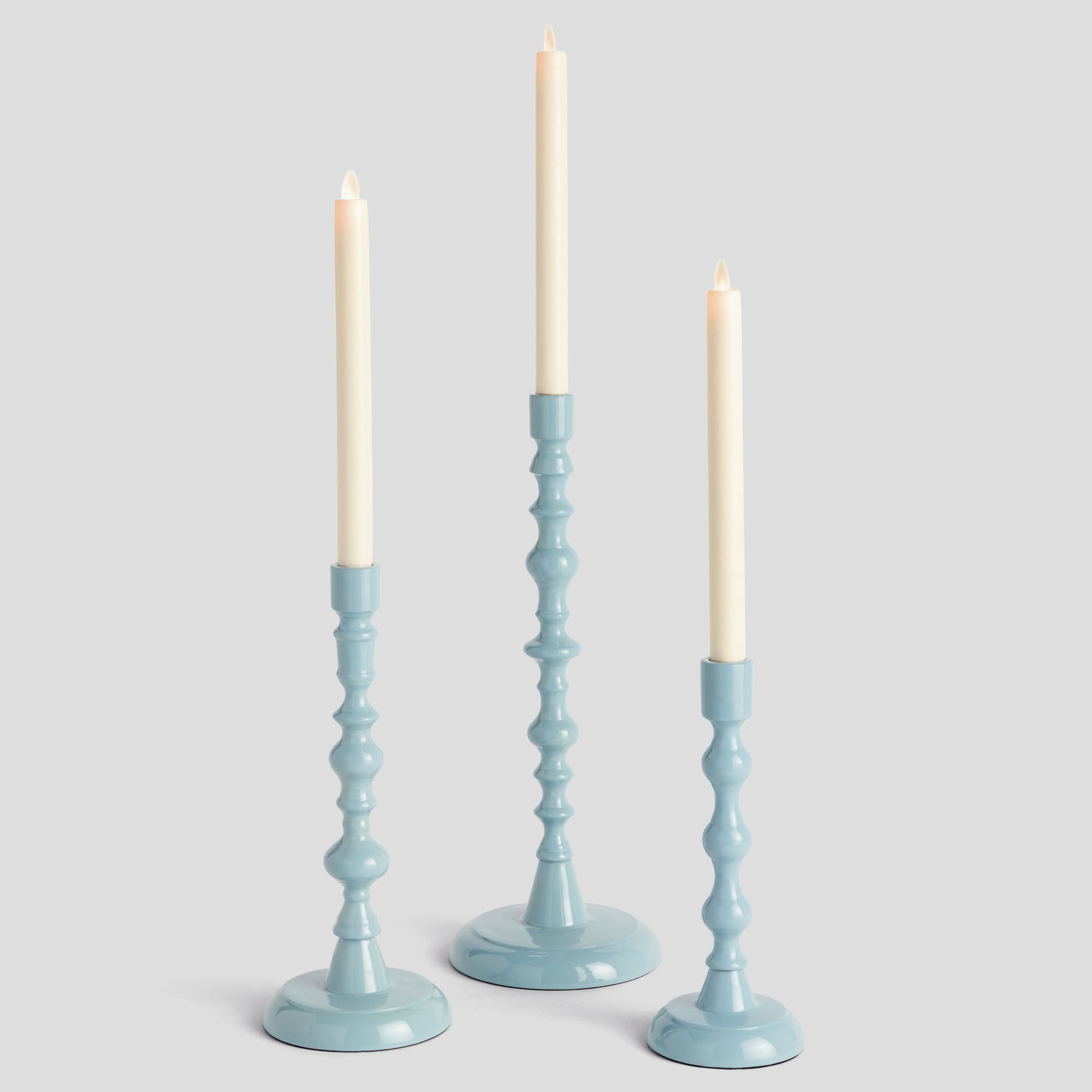 Prussian blue enamel taper holders (set of 3) - stylish home accent (Image1).