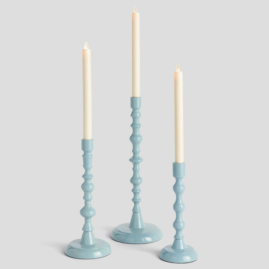 Prussian blue enamel taper holders (set of 3) - stylish home accent (Image1).