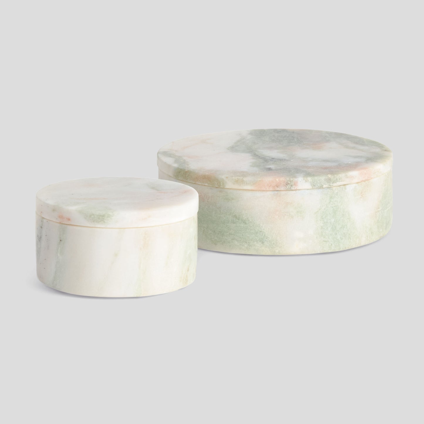 Round green marble lidded boxes (set of 2) - stylish home accent (Image1).