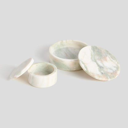 Round green marble lidded boxes (set of 2) - stylish home accent (Image2).