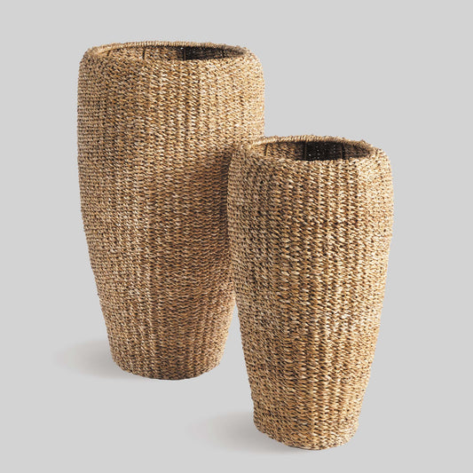 Seagrass tall round planters (set of 2) - stylish home accent (Image1).
