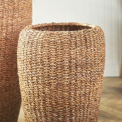 Seagrass tall round planters (set of 2) - stylish home accent (Image2).