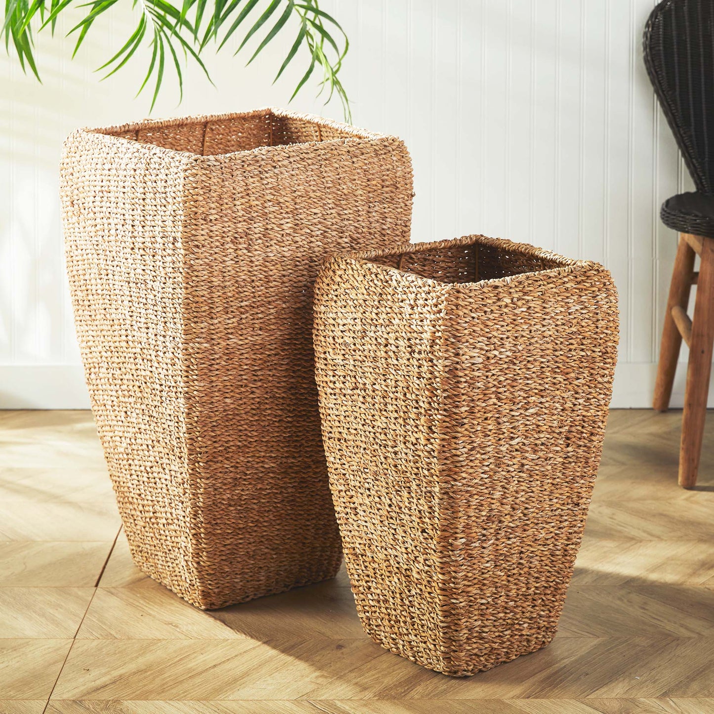 Seagrass tall square planters (set of 2) - stylish home accent (Image2).