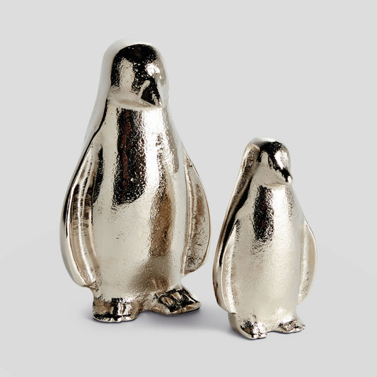 Silver aluminum penguin sculptures (set of 2) - stylish home accent (Image5).