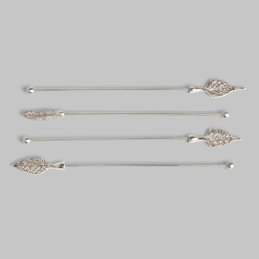 Silver leaf swizzle sticks (set of 4) - stylish home accent (Image1).