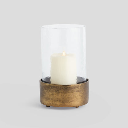Small antique brass hammered hurricane - stylish home accent (Image1).