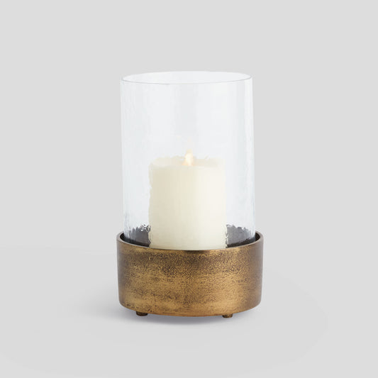 Small antique brass hammered hurricane - stylish home accent (Image1).