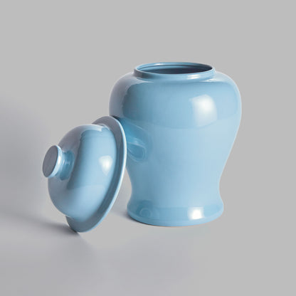 Small blue ceramic lidded ginger jar - stylish home accent (Image1).