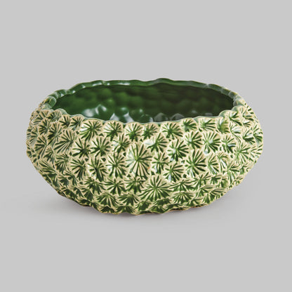Small green floral embossed reactive glaze stoneware bowl - stylish home accent (Image1).