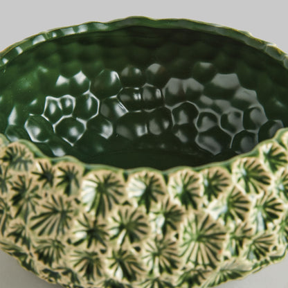 Small green floral embossed reactive glaze stoneware bowl - stylish home accent (Image2).