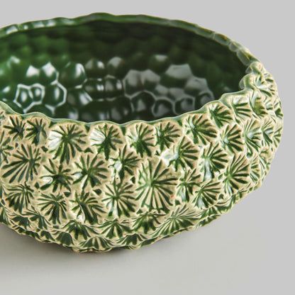 Small green floral embossed reactive glaze stoneware bowl - stylish home accent (Image4).