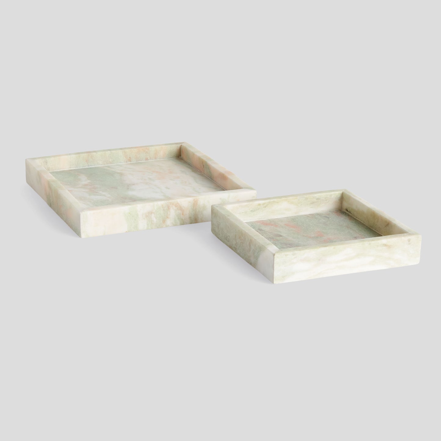 Small green marble square trays (set of 2) - stylish home accent (Image1).