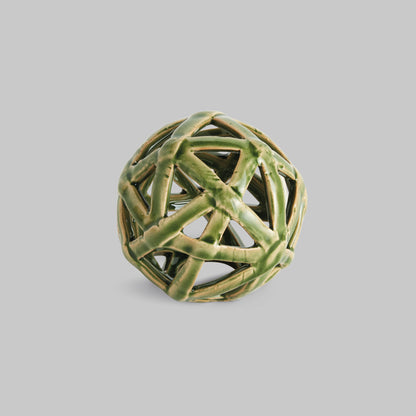 Small green reactive glaze ceramic orb - stylish home accent (Image1).