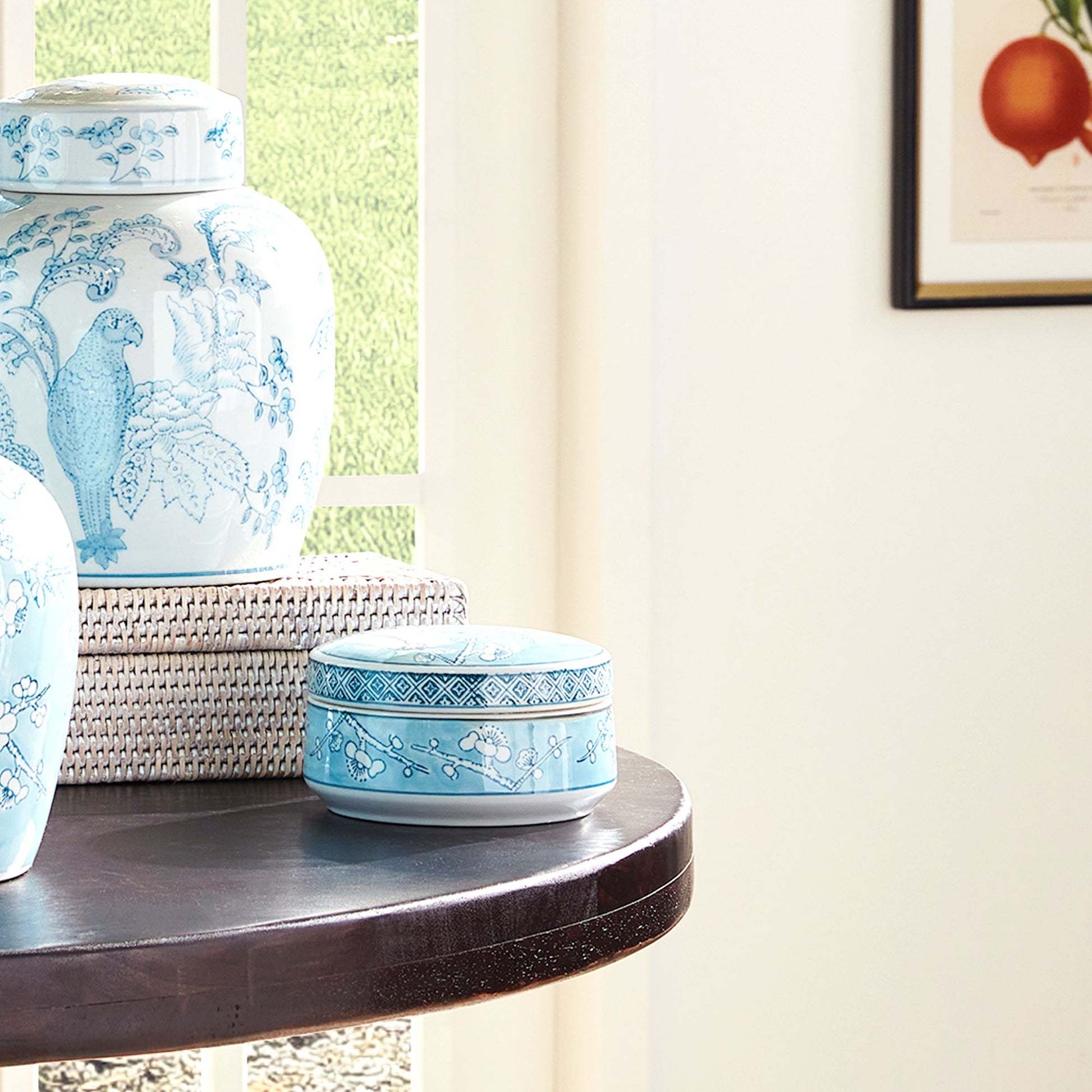 Small round light blue hand-painted porcelain lidded box - stylish home accent (Image7).