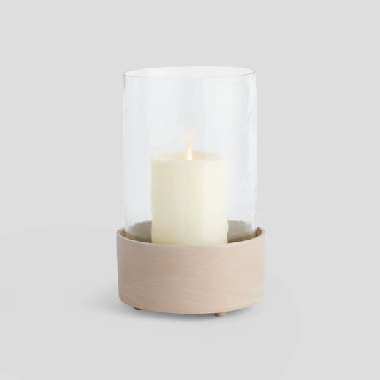 Small sandstone textured hurricane candleholder - stylish home accent (Image1).