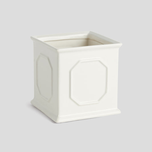 Small square white ceramic cachepot - stylish home accent (Image1).