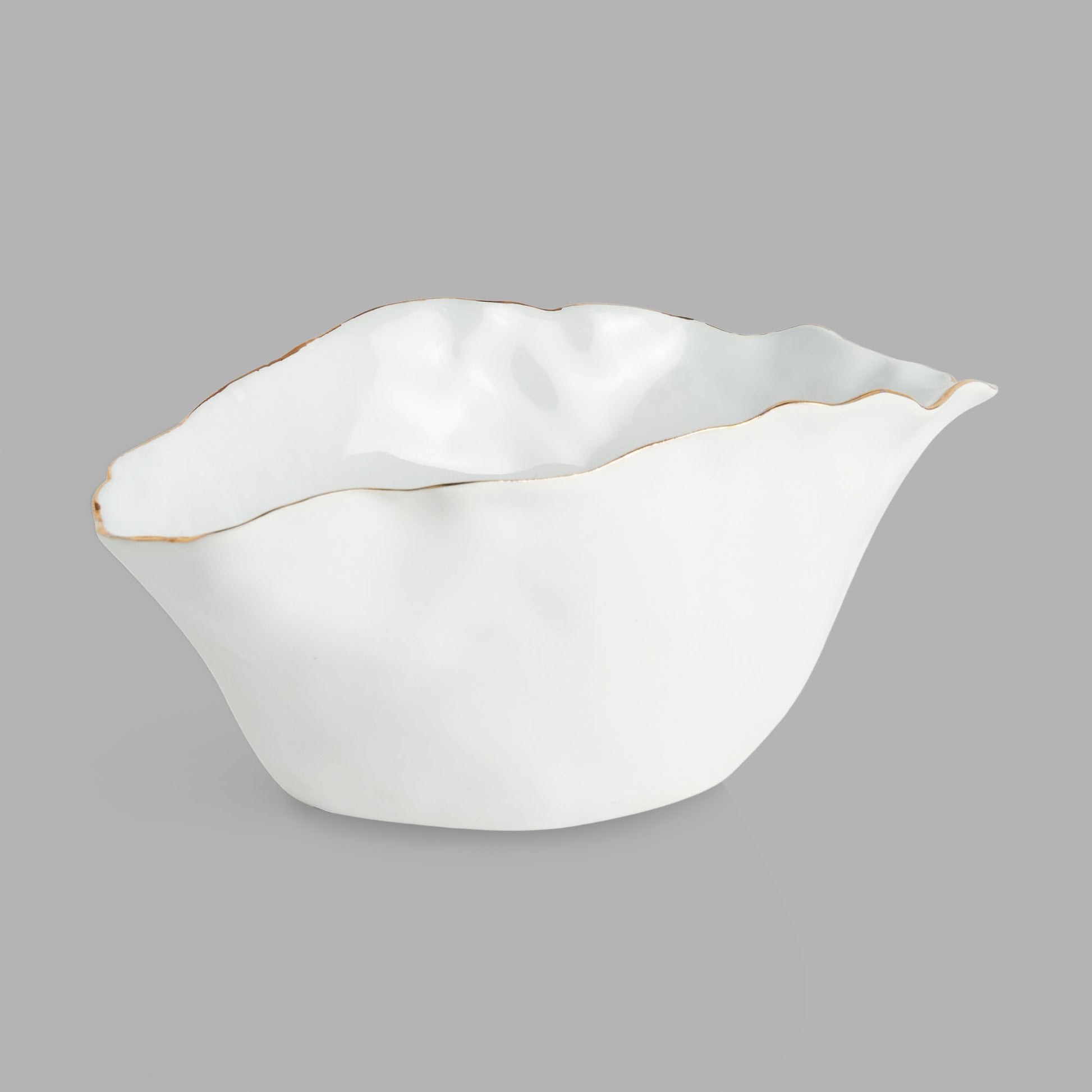Small white gold-tipped ceramic wide vase - stylish home accent (Image1).