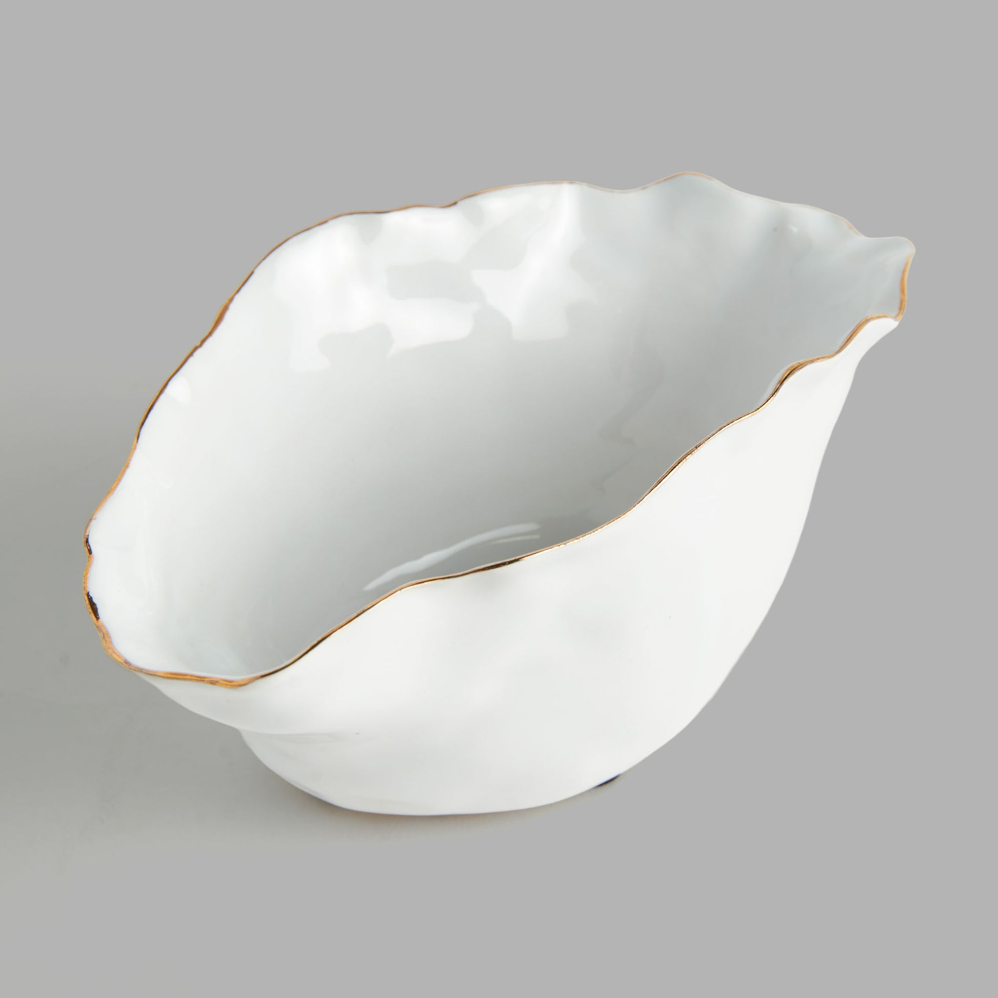 Small white gold-tipped ceramic wide vase - stylish home accent (Image2).