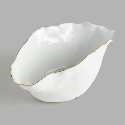 Small white gold-tipped ceramic wide vase - stylish home accent (Image2).