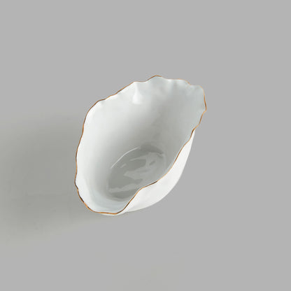 Small white gold-tipped ceramic wide vase - stylish home accent (Image3).