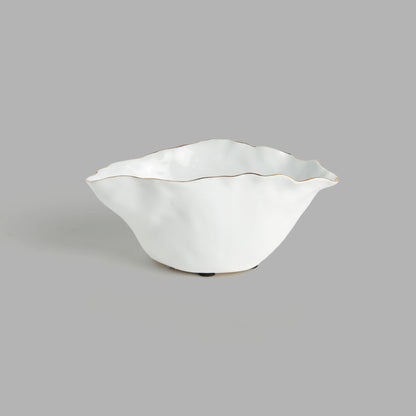 Small white gold-tipped ceramic wide vase - stylish home accent (Image4).