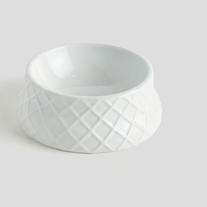 Small white handcrafted porcelain trellis pet bowl - stylish home accent (Image2).