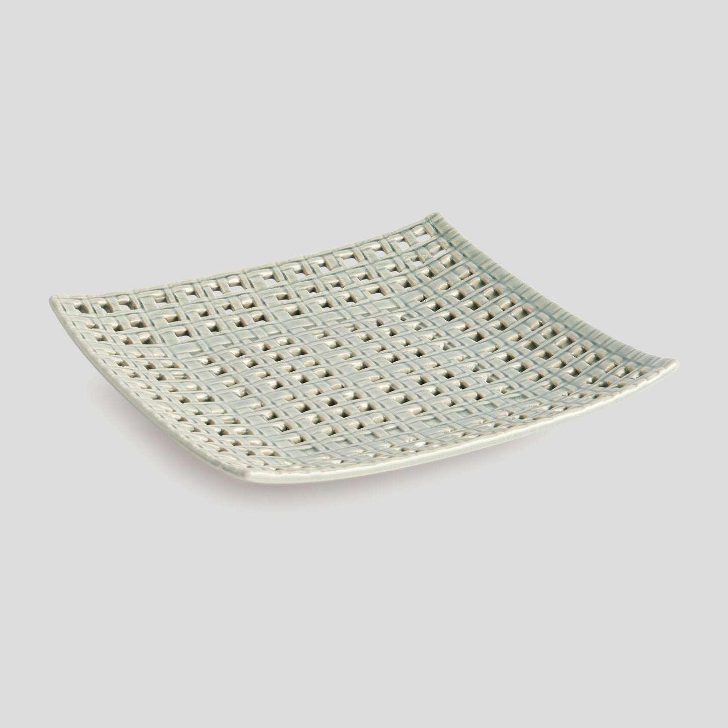 Square gray open weave stoneware tray - stylish home accent (Image1).