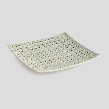 Square gray open weave stoneware tray - stylish home accent (Image1).