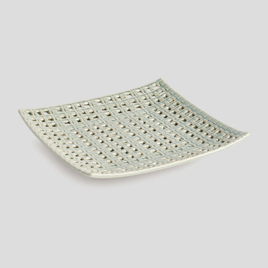 Square gray open weave stoneware tray - stylish home accent (Image1).
