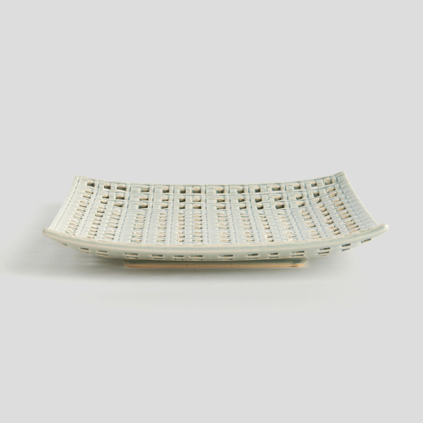 Square gray open weave stoneware tray - stylish home accent (Image2).