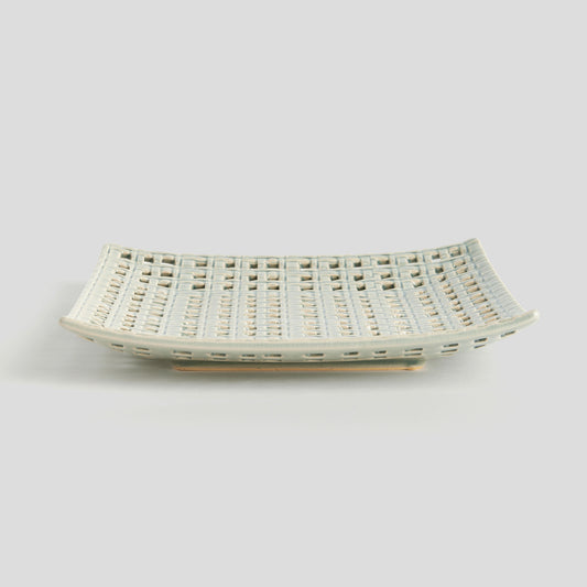 Square gray open weave stoneware tray - stylish home accent (Image2).
