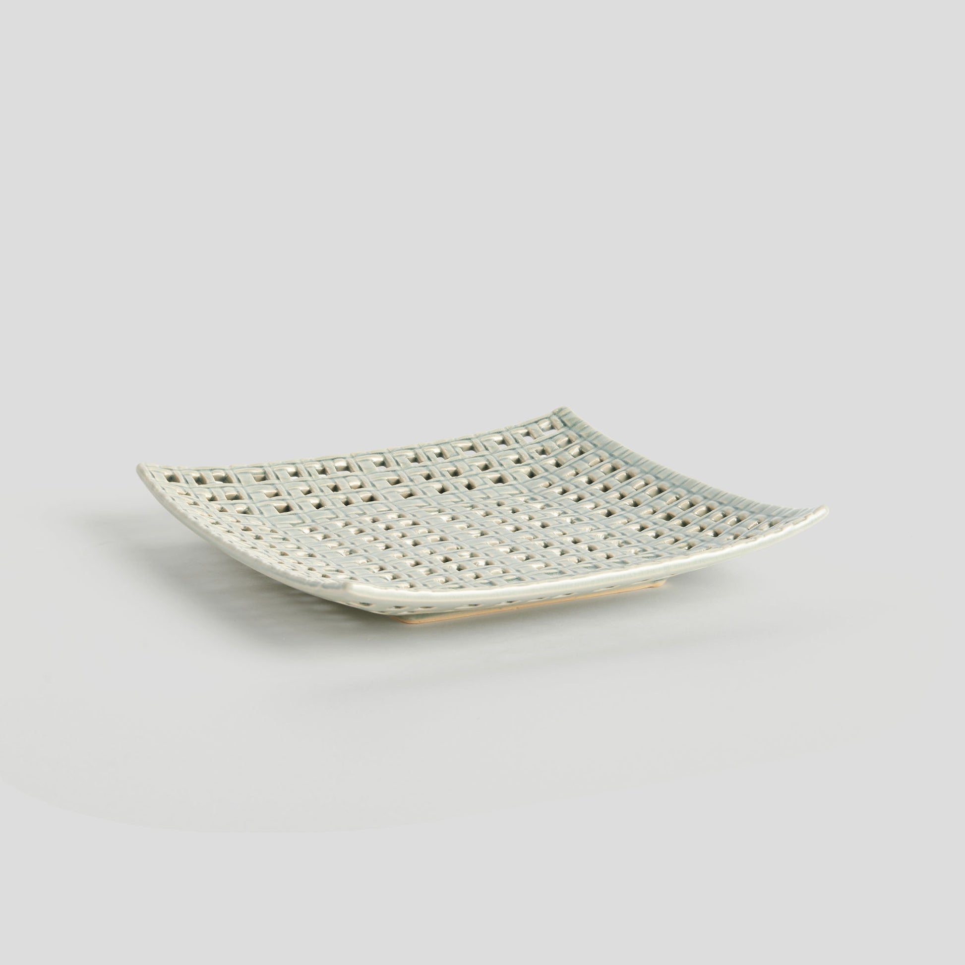 Square gray open weave stoneware tray - stylish home accent (Image5).
