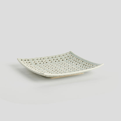 Square gray open weave stoneware tray - stylish home accent (Image5).