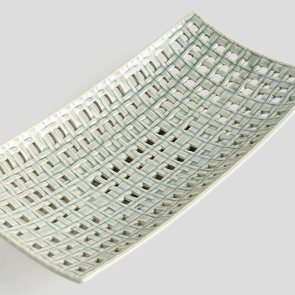Square gray open weave stoneware tray - stylish home accent (Image6).
