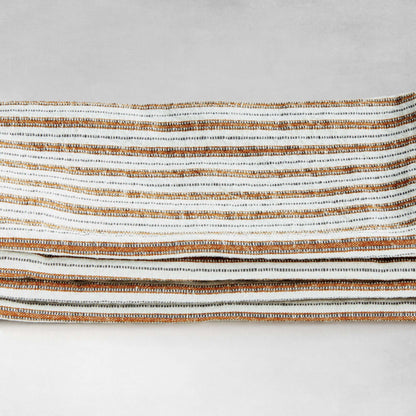 Striped square cotton dinner napkins set of 4, stacked, closeup view of side.