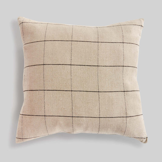 Tan and brown windowpane linen 24 inch pillow - stylish home accent (Image1).