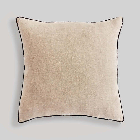 Tan with black piping 24 inch linen pillow - stylish home accent (Image1).