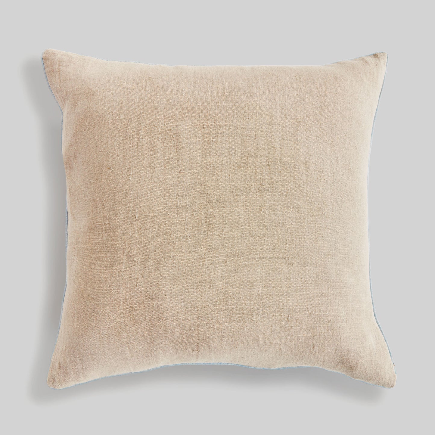 Tan with blue piping 24 inch linen pillow - stylish home accent (Image1).