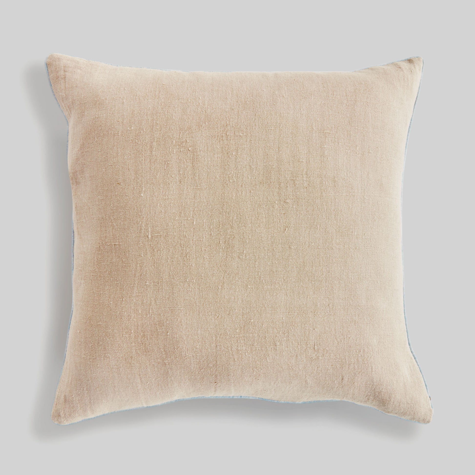 Tan with blue piping 24 inch linen pillow - stylish home accent (Image1).