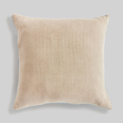 Tan with blue piping 24 inch linen pillow - stylish home accent (Image1).