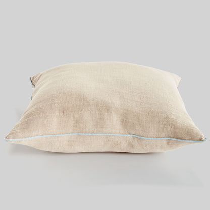 Tan with blue piping 24 inch linen pillow - stylish home accent (Image5).