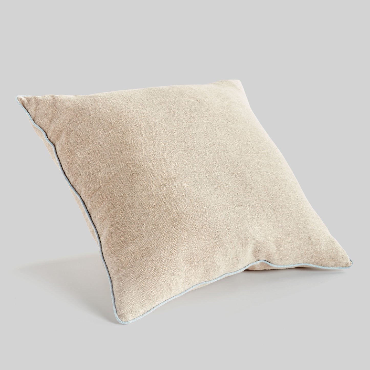Tan with blue piping 24 inch linen pillow - stylish home accent (Image6).