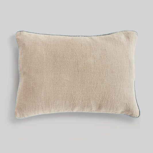 Tan with blue piping lumbar linen pillow - stylish home accent (Image1).