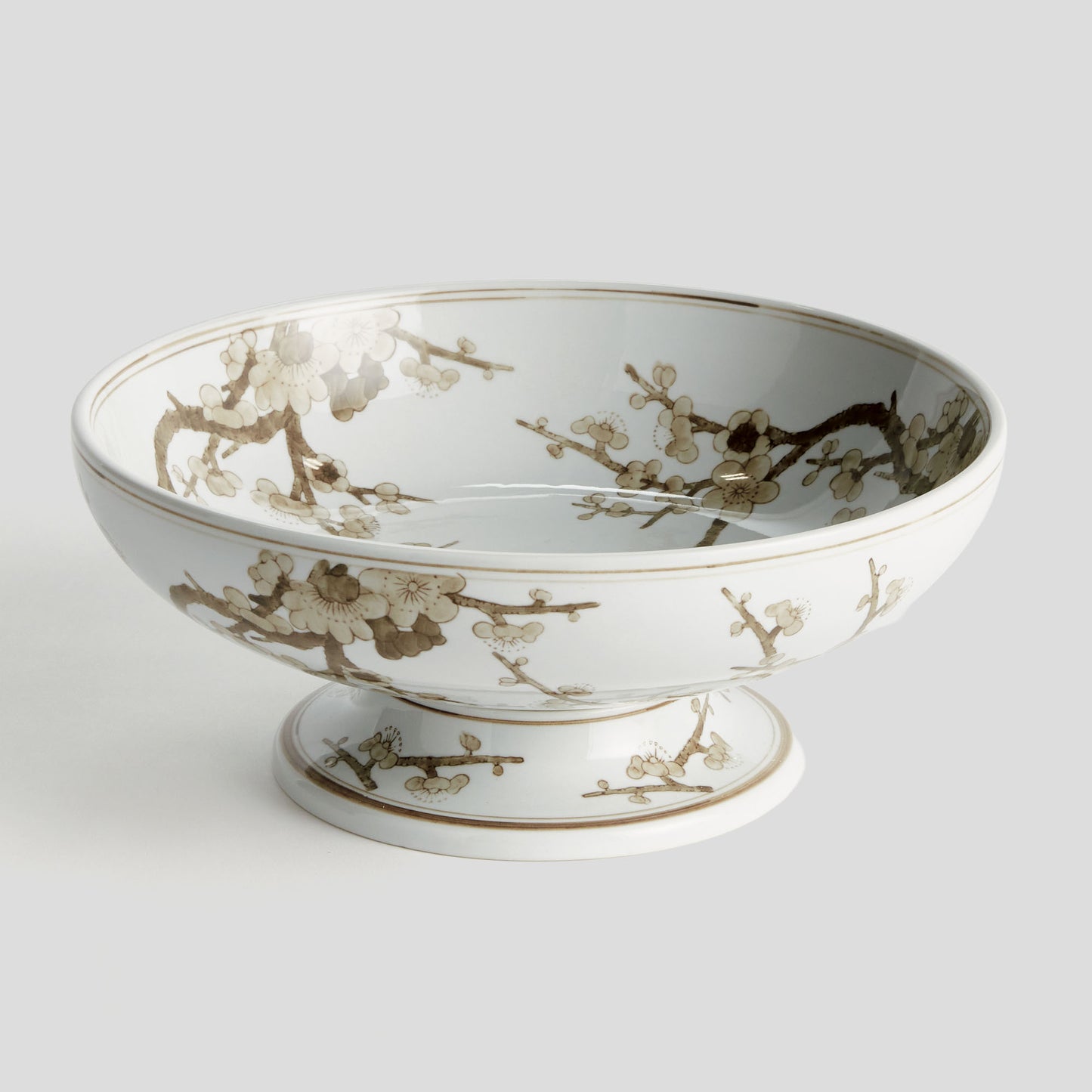 Taupe chinoiserie ceramic footed bowl - stylish home accent (Image1).