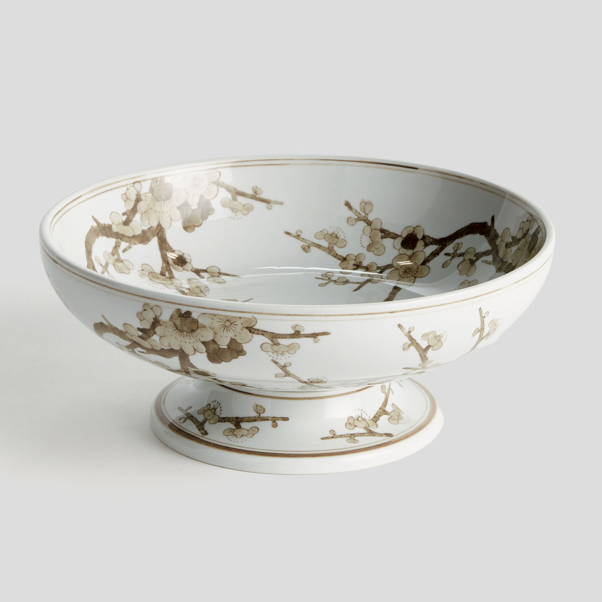 Taupe chinoiserie ceramic footed bowl - stylish home accent (Image1).