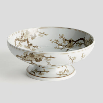 Taupe chinoiserie ceramic footed bowl - stylish home accent (Image1).