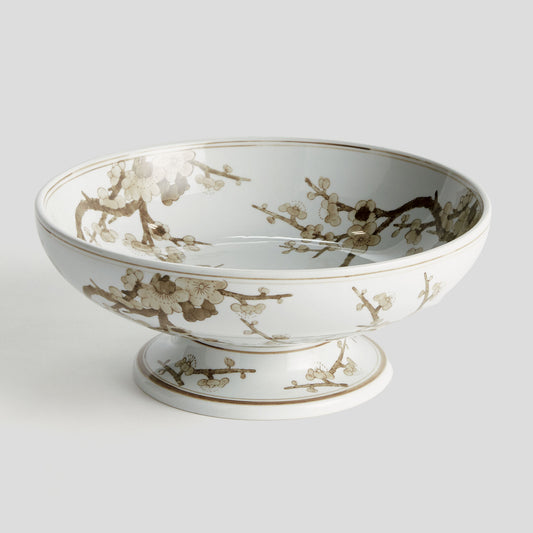 Taupe chinoiserie ceramic footed bowl - stylish home accent (Image1).